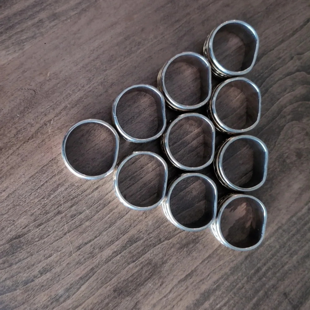 10 Vintage Silver Gold Tone Napkin Rings Set Heavy Metal Rope Twist Design